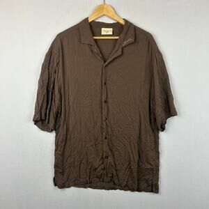 YoungLA Button Up Shirt Brown Short Sleeve Viscose 444 Men's Size XL